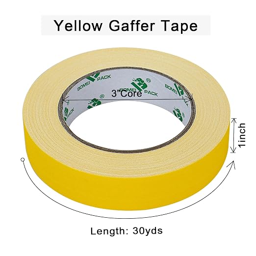 BOMEI PACK Yellow Gaffer Tape, Matte Non-Reflective, 1inch x 30yds No Residue - Image 3