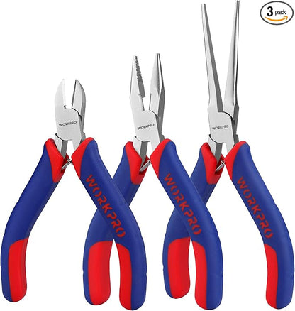 WORKPRO Mini Pliers Set, 3-Piece Small Pliers Tool Kit Includes 4” Diagonal by WORKPRO