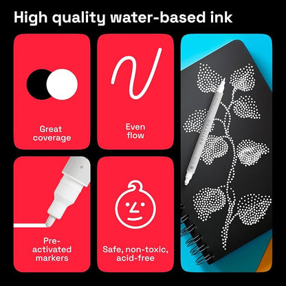 ARTISTRO 5 White Dual Tip Brush + Fine Acrylic Paint Markers - Image 4