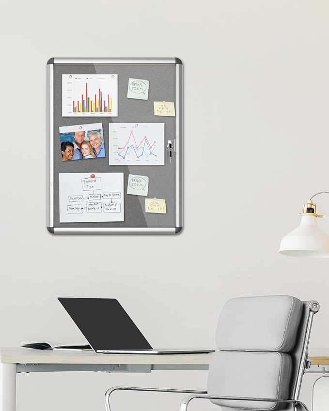 26"x20" Enclosed Bulletin Board, Lockable Weather-Resistant Aluminum Cork - Image 2
