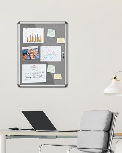 26"x20" Enclosed Bulletin Board, Lockable Weather-Resistant Aluminum Cork - Image 2