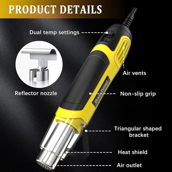 Mini Heat Gun, 500W 2-Temp 662°F-932°F Fast Heat Hot Air Gun - Image 3