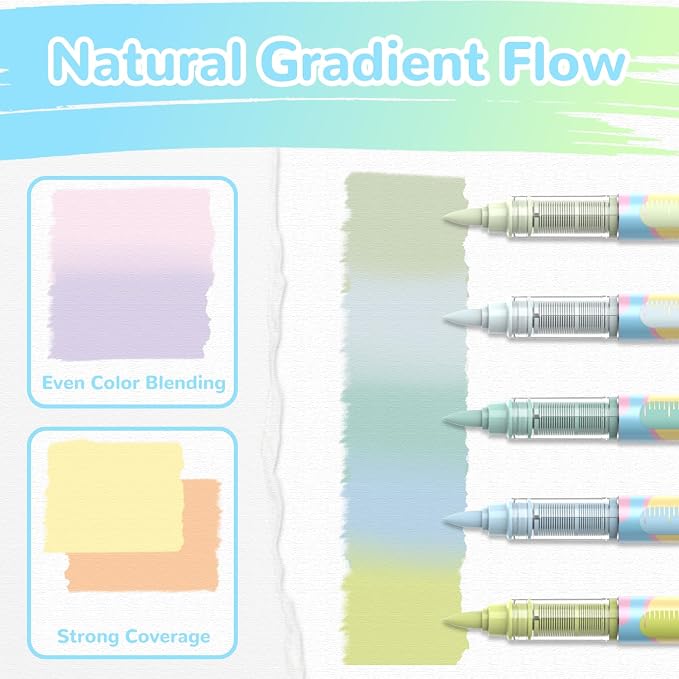 Guangna 12 Macaron Acrylic Paint Markers Set, Brush Tip Acrylic Paint Pens - Image 4