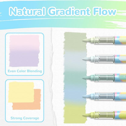 Guangna 12 Macaron Acrylic Paint Markers Set, Brush Tip Acrylic Paint Pens - Image 4