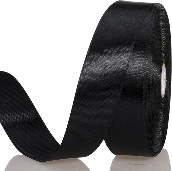 1 Inch Black Solid Satin Ribbon, 50 Yards Craft Fabric Ribbon by YASEO