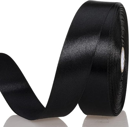 1 Inch Black Solid Satin Ribbon, 50 Yards Craft Fabric Ribbon by YASEO