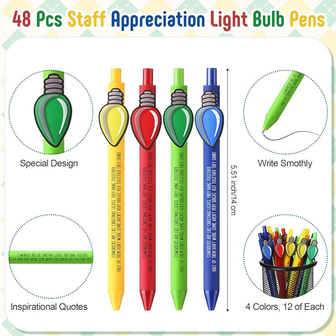 Eaasty 48 Pcs Christmas Gifts for Coworkers Appreciation Ballpoint Pens Bulk - Image 2