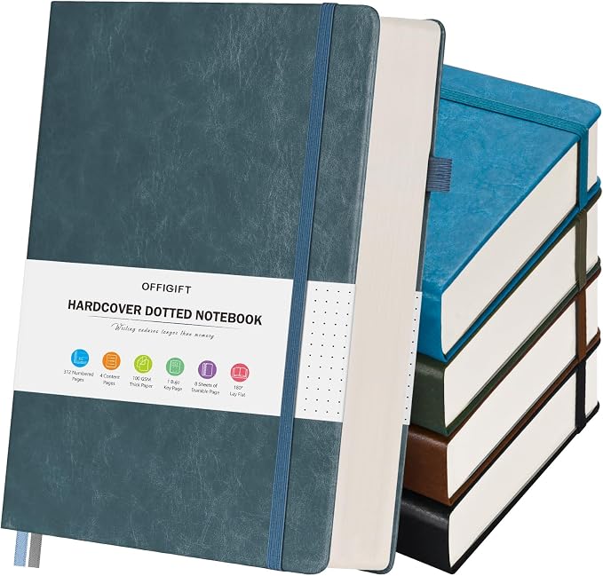 5 Pack Bullet Dotted Journal Notebook, 312 Numbered Pages Dot Grid Notebooks by OFFIGIFT
