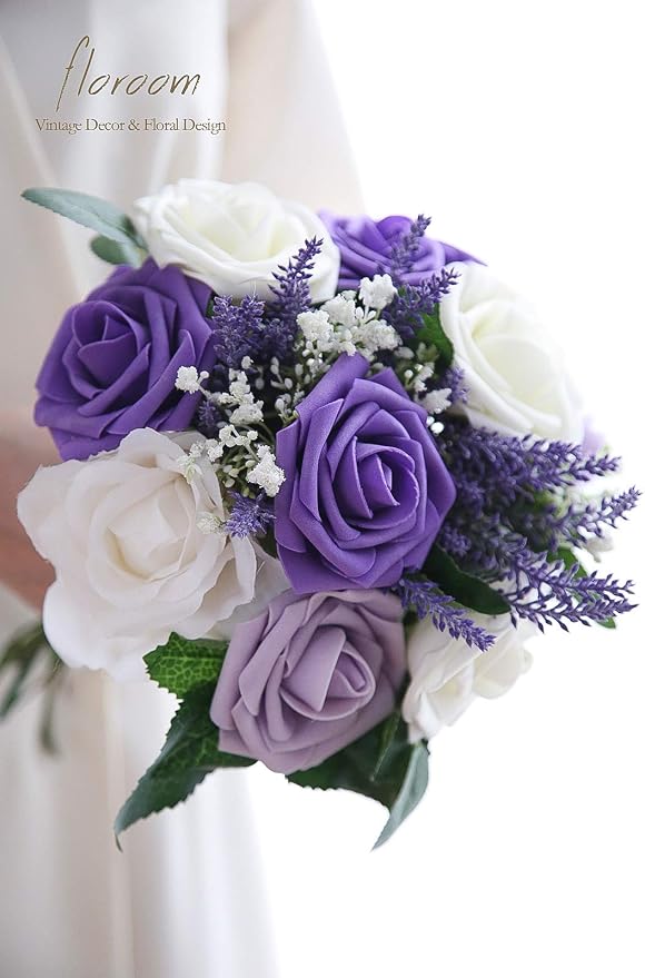 Floroom Artificial Flowers 25pcs Real Looking Violet Purple Ombre Colors Foam - Image 7