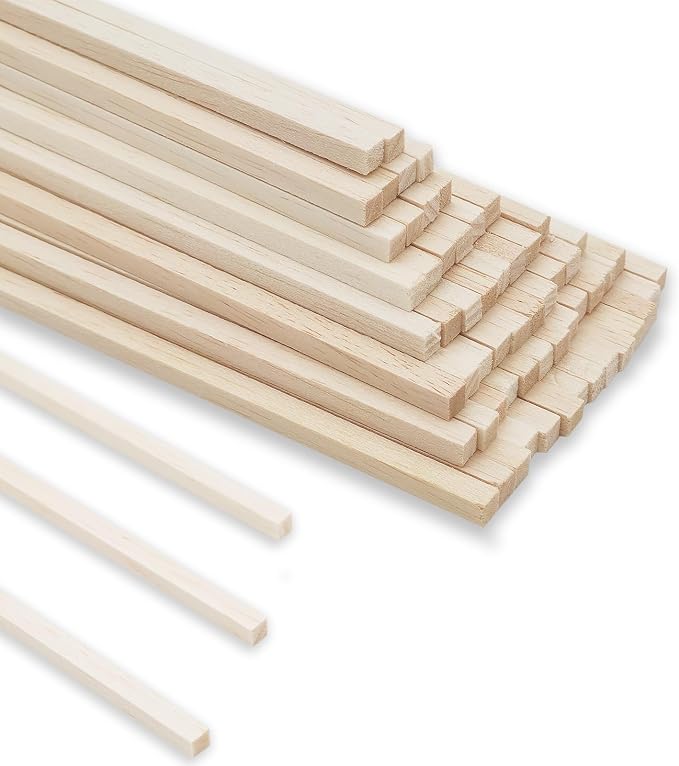 60Pcs Balsa Wood Square Dowels 1/4 x 1/4 x 12 inch ，DIY Balsa Wood Sticks by BARSHASPACE