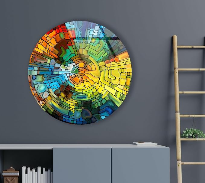 My Photostation.com 27.5'' Diameter Stained Yellow Round Glass Wall Art - Image 7