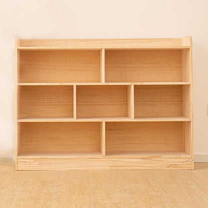 Wooden 7 Compartment Storage Cabinet Organizer Kids 3 Tier Wood Bookshelf - Image 9