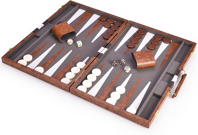AMEROUS Backgammon Set, 18 Inches Classic Board Game withLeather Case, Folding - Image 4