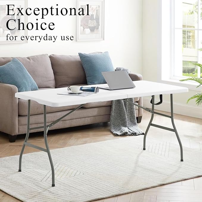 Set of 2 Folding Tables with Carrying Handle Lightweight Rectangular Portable - Image 5
