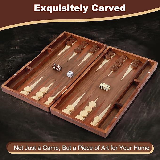 Handcrafted Wooden Backgammon Set, Classic Two-Player Strategy Board Premium - Image 5