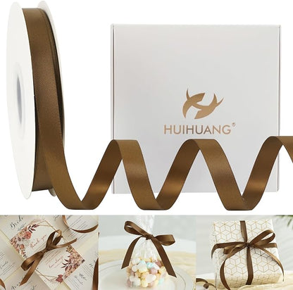 HUIHUANG Brown Satin Ribbon 1/2 inch Continuous 50 Yards Double-Faced Satin by HUIHUANG