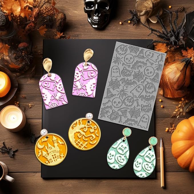 4PCS Halloween Polymer Clay Texture Sheets Set - Image 6