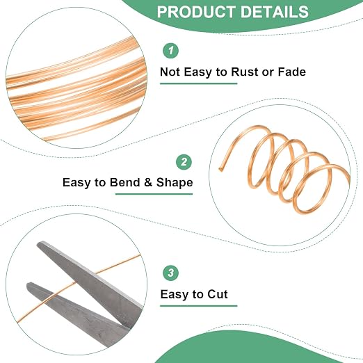 0.7 mm/21 Gauge Copper Wire for Jewelry Making, 10.2FT Copper Beading Craft - Image 2