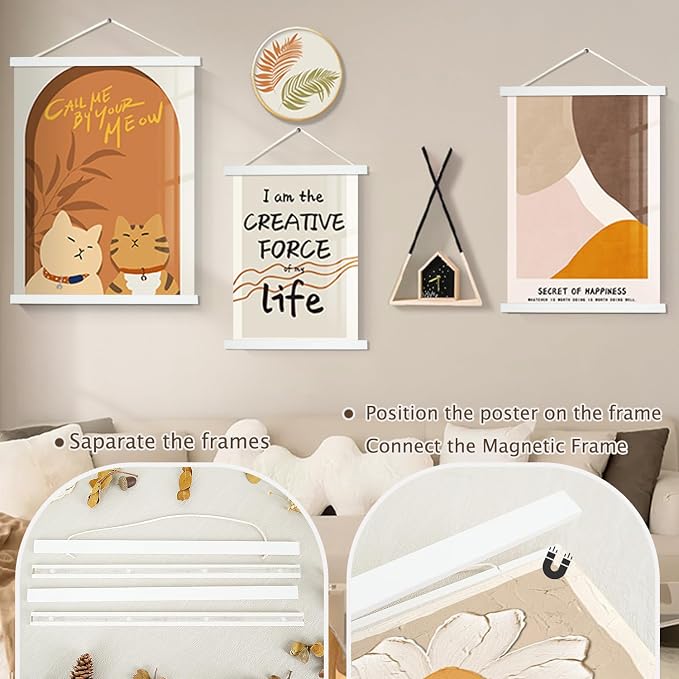 Artmag Magnetic Poster Hanger Frame, Light Wood Wooden Magnet Canvas Artwork - Image 3
