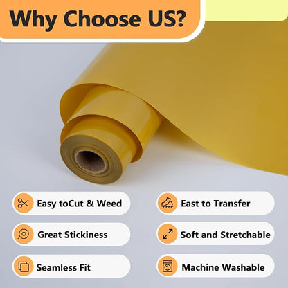 RENLITONG Matte Golden Iron on Vinyl Roll -12Inch x 13ft HTV Heat Transfer Vinyl - Image 3