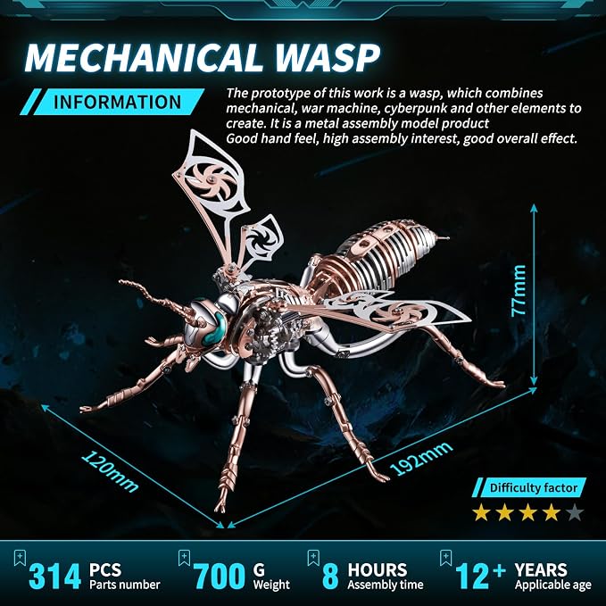 3D Puzzles for Adults, Metal Model Kit Wasp Mechanical Puzzle for Adults/Teens - Image 7