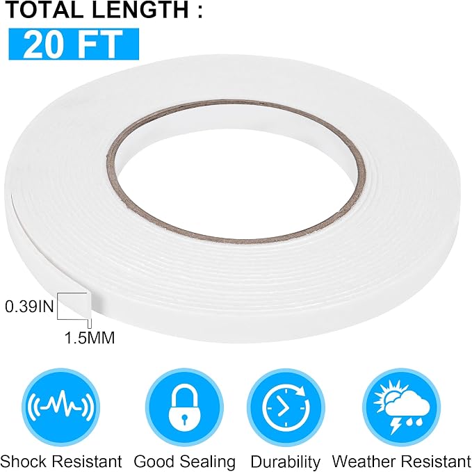 ToLanbbt Double Sided Foam Tape 0.39In x 20FT, Mounting Tape Heavy Duty - Image 2