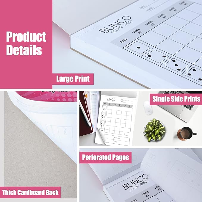 PlayDice Bunco Score Sheets: 100 Single Side Large Print Score Sheets - Image 4