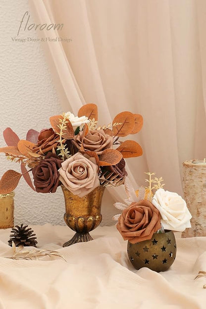 Floroom Artificial Flowers 25pcs Real Looking Earth Tones Ombre Colors Foam - Image 2