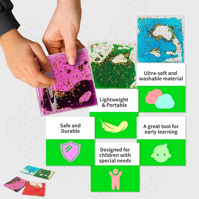 LONGKING 2-Pack Liquid Tiles for Kids, Soft Gel Liquid Sensory Toys for - Image 4