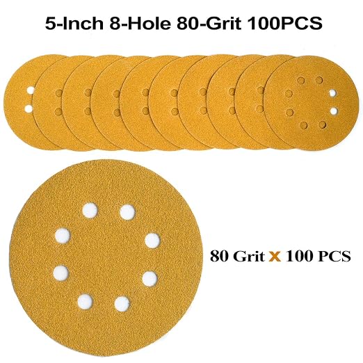 5-Inch 8-Hole Hook and Loop Sanding Discs 80-Grit Random Orbit Sandpaper - Image 3