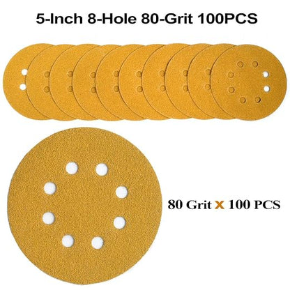 5-Inch 8-Hole Hook and Loop Sanding Discs 80-Grit Random Orbit Sandpaper - Image 3