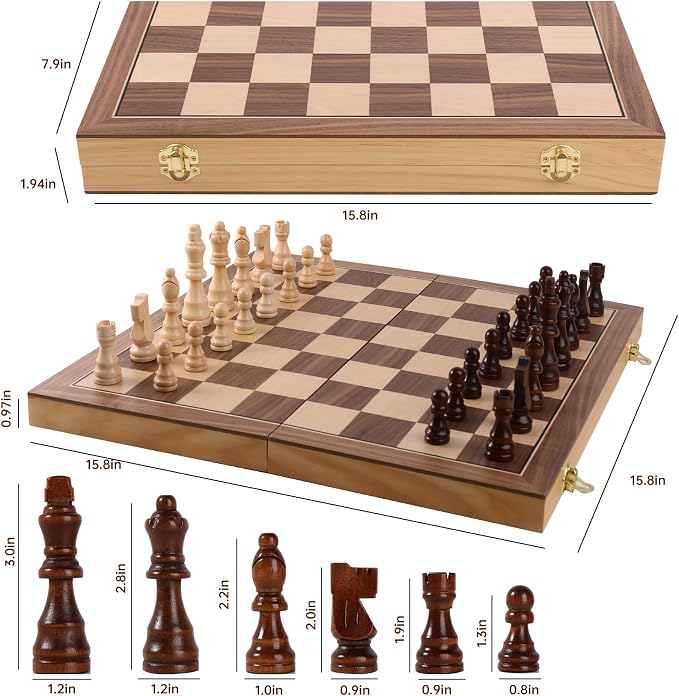 Wooden Chess Set with Folding Board - Image 6