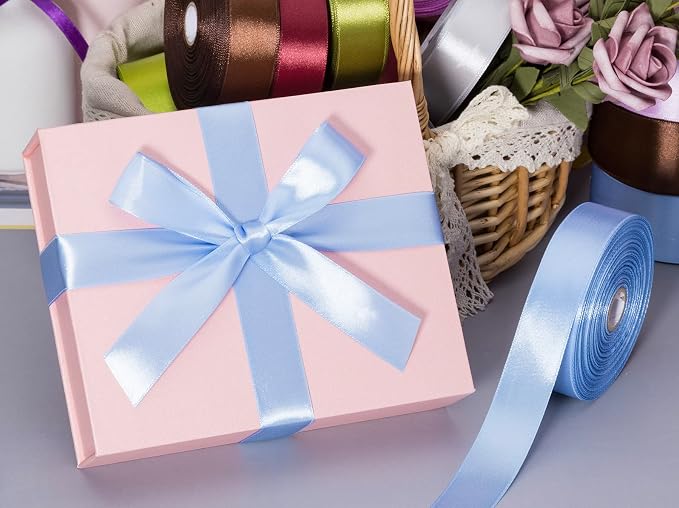 1 Inch Sky Blue Solid Satin Ribbon, 50 Yards Craft Fabric Ribbon - Image 3