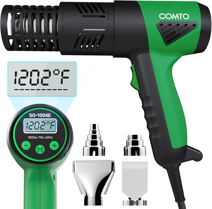 1800W Heat Gun with LCD Digital Display, Variable Temperature Control by COMTO