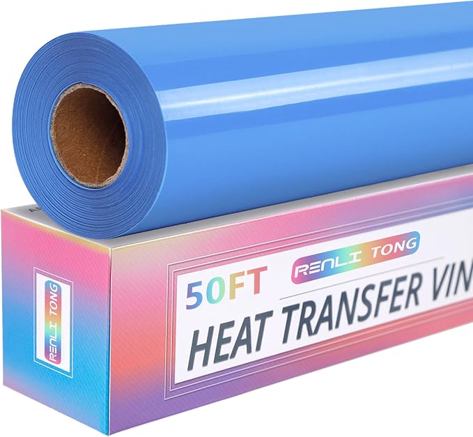 RENLITONG Sky Blue Iron on Vinyl 12Inch by 50ft Roll HTV Heat Transfer Vinyl by RENLITONG