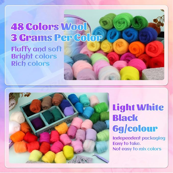 Mayboos Needle Felting Kit, 50 Colors Wool Roving Set, Needle Felting Starter - Image 3