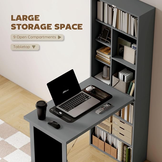 HOMCOM Fold-Out Convertible Writing Table, Wall Mount Desk Cabinet - Image 5
