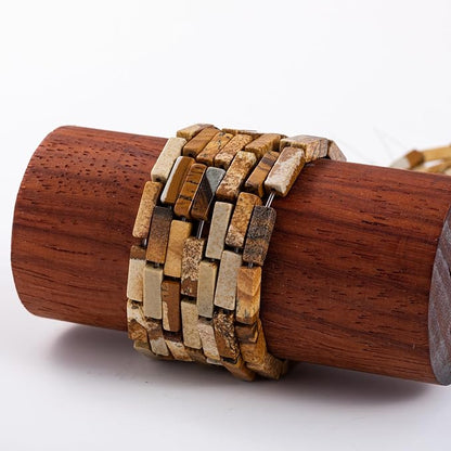 Natural Blown Picture Stone Rectangle Tube Beads 4x13mm 38cm/str Loose Semi - Image 5
