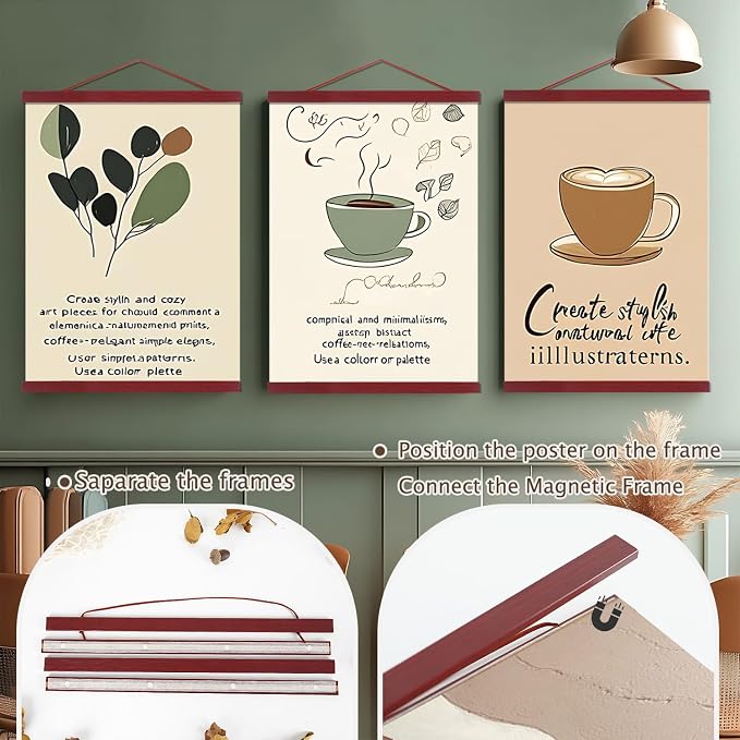 Artmag Magnetic Poster Hanger Frame, 22x34 22x28 22x30 Light Wood Wooden Magnet - Image 3