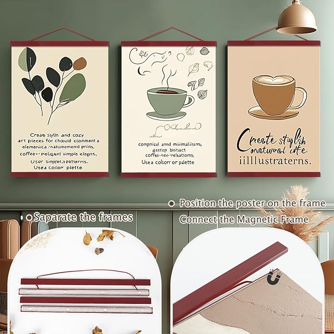 Artmag Magnetic Poster Hanger Frame, 33x24 33x23 33x47 Light Wood Wooden Magnet - Image 3