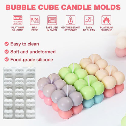 JDH 3D Bubble Candle Silicone Molds 15 Cavity Cube Silicone Candle Molds Soap - Image 3