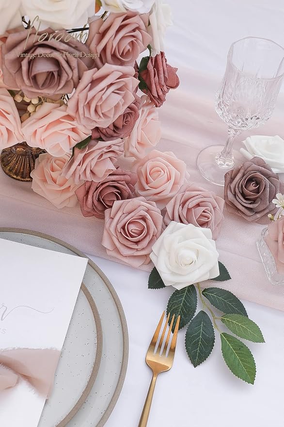 Floroom Artificial Flowers 25pcs Real Looking Dusty Rose Ombre Colors Foam Fake - Image 4