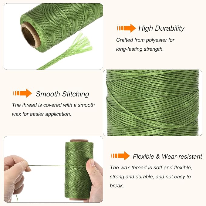 MECCANIXITY Waxed Thread, 284 Yard 0.8mm 150D Flat Wax Thread Polyester Waxed - Image 3