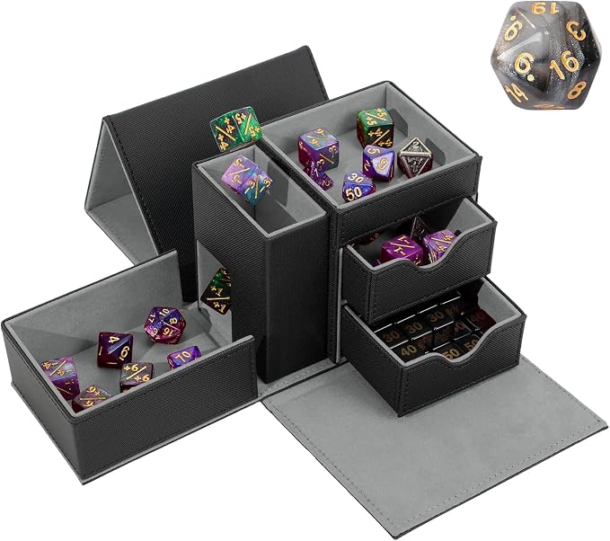 Dice Tray & Dice Tower Storage Box, 3 in 1 Dice Holder Case, Leather Magnetic by Stepane