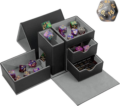 Dice Tray & Dice Tower Storage Box, 3 in 1 Dice Holder Case, Leather Magnetic by Stepane