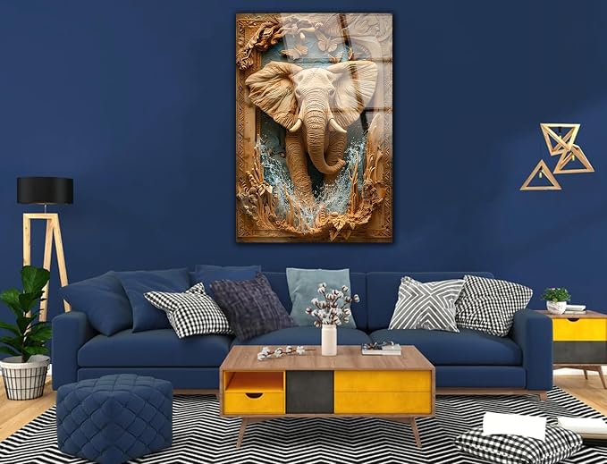 SpiritualHands Rustic Elephant Printed Tempered Glass Wall Art Painting - Image 3