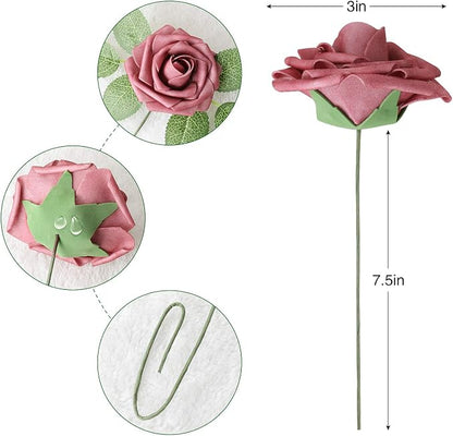 AmyHomie Artificial Flower Shades of Rose 25pcs Real Looking Fake Roses w/Stem - Image 2