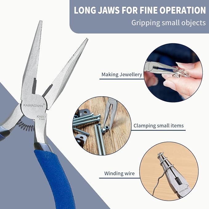 KAIHAOWIN Mini Needle Nose Pliers 5"-5 Pack KAIHAOWIN Small Long Nose Pliers - Image 4