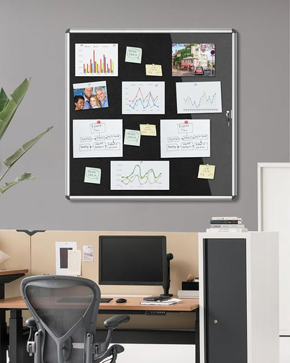 38"x38" Enclosed Bulletin Board, Lockable Weather-Resistant Aluminum Cork - Image 2