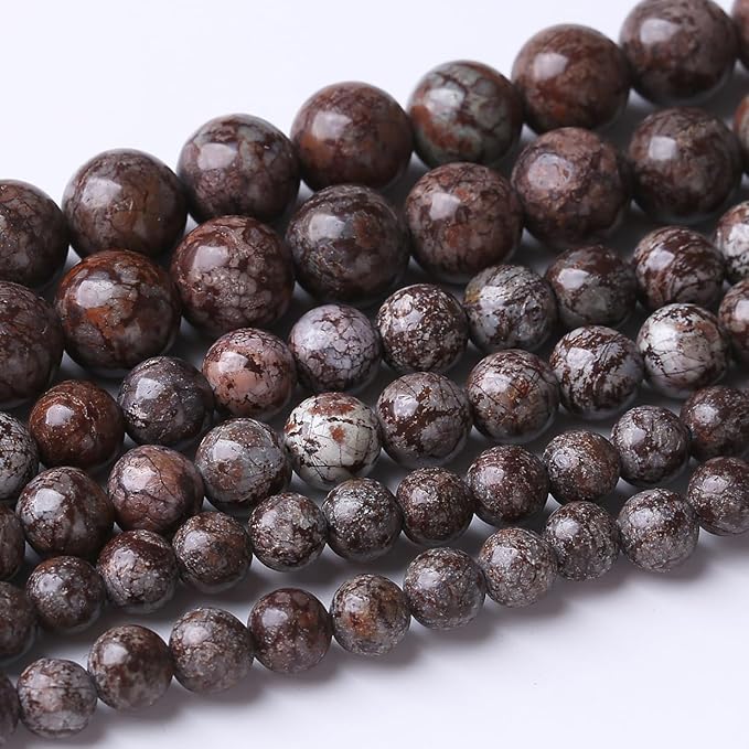 48PCS 8MM Brown Snowflake Stone Beads Energy Healing Beads by JIANJING